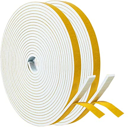 Indoor Weather Stripping, 1/2(W) x 1/8(T) x 39.4ft(L) Doors Windows Self Adhesive Foam, Soundproofing Weatherstrip Waterproof Seal (White)