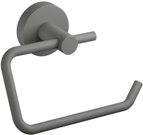 tesa Moon Grey Toilettenpapierhalter,matt grau - Rollenhalter ohne Deckel für Bäder im Industrial Style und Moderne Badezimmer - bohrfrei, inkl. Klebelösung - 140mm x 99mm x 53mm