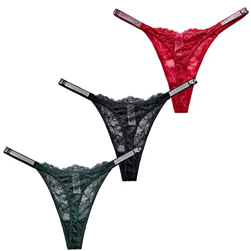 SEAUR Donna Perizoma in Pizzo Sexy Slip Pacco da 3 Lace Tanga Perizomi Thong a Vita Bassa Elasticizzata Intimo G-String Invisibile Trasparente, Taglia S