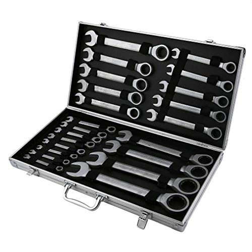 LENJKYYO Ratschenschlüssel Ring Maul Ratsche Schlüssel Satz 6-32 mm Werkzeug Set 22 tlg Ratschenschlüssel Werkzeug Ratsche Schlüssel Satz Ratchet Wrench