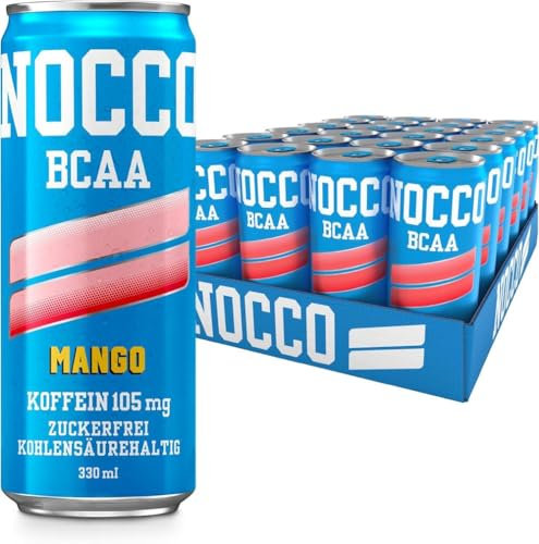 NOCCO BCAA - Bebida Energética con 180mg Cafeína, 3000 mg BCAA, Sin Azúcar, Sin Carbohidratos, Enriquecida con Vitaminas - 24 x 330ml inkl. Pfand (Mango Del Sol)