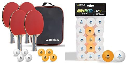 JOOLA-54825 Set de Tenis, Multicolor, única (54825) & 44206 - Pelotas de Tenis de Mesa (3 Estrellas, 40 mm de diámetro, 15 Unidades), Color Blanco y Naranja