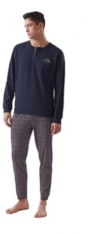 RAGNO Pigiama Uomo Interlock Caldo Cotone Invernale Manica Lunga Collo Serafino e Taschino Pantaloni con Polsini Articolo U533N1, 104MF Fantasia Fumo Melange, 50