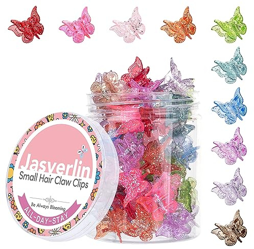 JASVERLIN Pinzas para el pelo Mini mariposa con purpurina, accesorios para el pelo de colores brillantes para niñas y mujeres, 90s Y2K Cute, pequeño, diminuto clip en 10 colores, 50 (Purpurina)