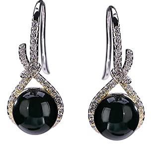 Lllunimon 925 Sterling Silber Mexikanische natürliche Blaue Bernstein Tropfen Ohrringe, Licht luxuriöse Zirkon Runde Bernstein Ohrringe, Elegante Schmuck Geschenke