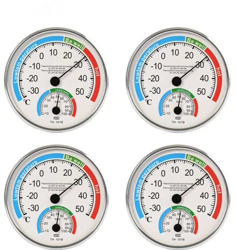 PETSTIBLE Lot de 4 thermomètres hygromètres thermiques analogiques pour contrôle du climat intérieur et extérieur