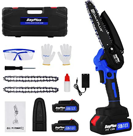 2200W elektrische schnurlose Holzschneider Mini Säge Kettensäge Holzbearbeitung mit 2PCS Li-Ion Batterie&2 Kette, 6 Zoll Führungsplatte Länge