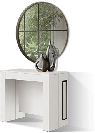 PAZZO DESIGN, Tavolo Consolle Allungabile Con Porta Prolunghe Paola, Bianco Frassinato, Fino A 12 Posti, Cucina, Salvaspazio, Made in Italy, Da 45 A 300 Cm - id_1979