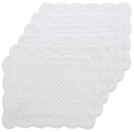 MABOZOO Platzsets, gepolstert, 100% Baumwolle, waschbar, für Küche und Esstisch, rechteckig, reinweiß, 6 Stück