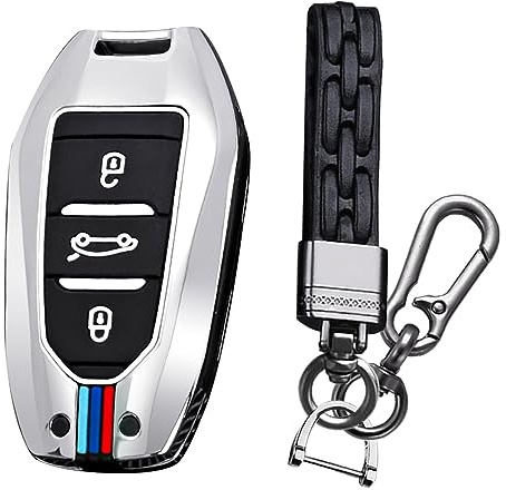 KUNIO Schlüsselhülle Passt für Peugeot 3008 5008 2008 308 508 208 Passt für Opel Grandland X Astra L Passt für Citroen C3 C4 DS5 DS7 Schutz Metallgehäuse Schlüsselanhänger A Silber