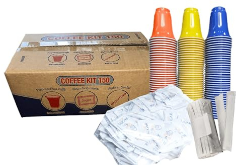 marketcaffe KIT ACCESSORI CAFFÈ con 1200 BUSTINE DI ZUCCHERO + 1200 BICCHIERINI + 1200 PALETTINE -