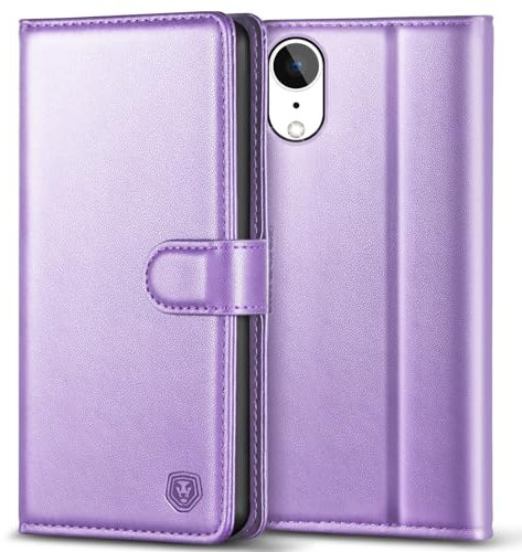 Kuafcase Compatible for iPhone XR Case with 4 Card Slots Magnetic Closure Kickstand Shockproof Protective Phone Case Compatible for iPhone XR - Light Purple