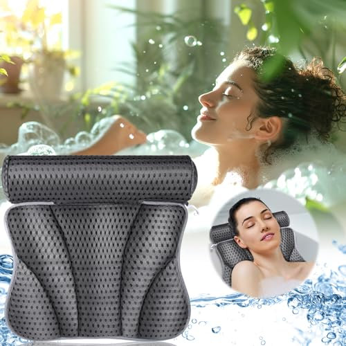 ENCOUN Cuscino da Bagno Ergonomico Poggiatesta da Vasca con 7 Ventose - Accessori Bagno Comodo Cuscino Vasca Grigio