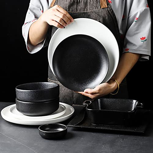 Juego de vajilla mate, juego de vajilla de 52 piezas, vajilla de porcelana blanca y negra, juego de platos de cocina, juego combinado de vajilla de cerámica