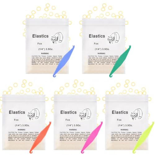 OFFCUP Elásticos Multiuso, 500pcs Dentales Elásticas, 4/1 Pulgadas Bandas de Goma Multiusos con 5 Colocadores Elásticos Ortodónticos de Plástico, para Dientes Paréntesis, Dientes Separados