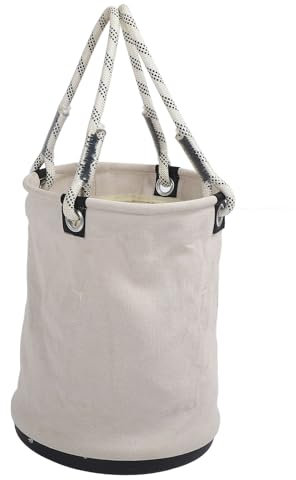 Mini Seau à Outils en Toile Toile de Cire Sèche Robuste, capacité de de 30 Kg, Rangement Compact, Poignée Robuste, pour Chantiers de Construction, avec Transport Pratique (White)