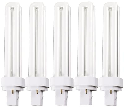 MDLITIN 13W CFL G24D-1 2 Pin Compact Fluorescent Light, 13W PLC Tube Bulbs 1600LM, Energy Saving G24d-3 Compact Fluorescent Lamp, CFL Light Bulbs 6500K Cool White, Double Turn 2U Tube Pack of 5