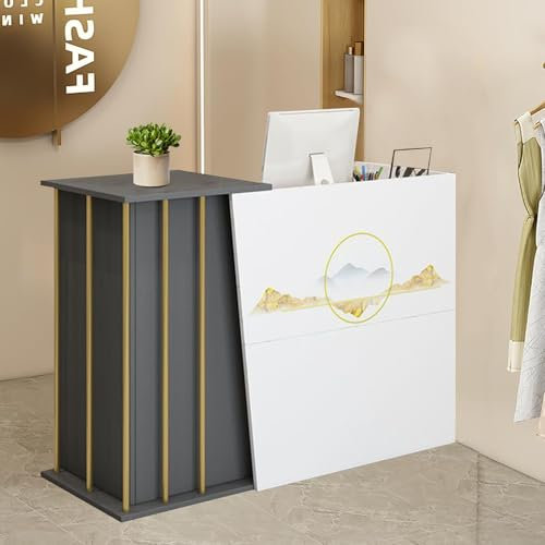 GAOXIAO Empfangstheke, Rezeptions Tisch Weiss, Empfangstresen mit 2 Schubladen und 1 Schrank, Rezeption Schreibtisch für Laden Büro Messe Lobby Hotel, Kassentheke Klein