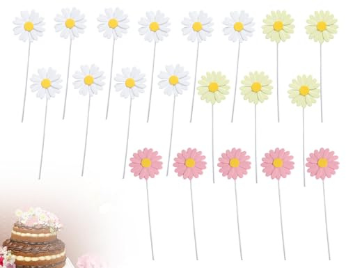 ZoeTekway 20 Stücke Tortendeko,Gänseblümchen Pappbecher Kuchendeko,Blumen Tortenaufleger deko,Happy Birthday Partydeko,Für Baby Dusche Mädchen Kinder Geburtstag Hochzeitstorte Deko Topper(bunt)