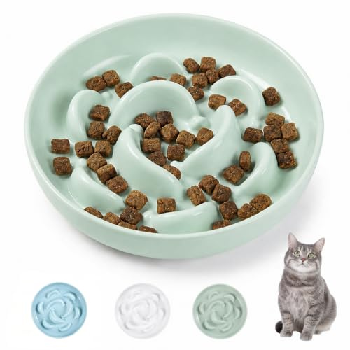 Anti-sling skål katter melamin – anti-stänk-skål katt – interaktiv labyrintdesign matskål katt – matskål katt i pastellserie – kattskål långsam utfodring – mintgrön – 16 x 3 cm