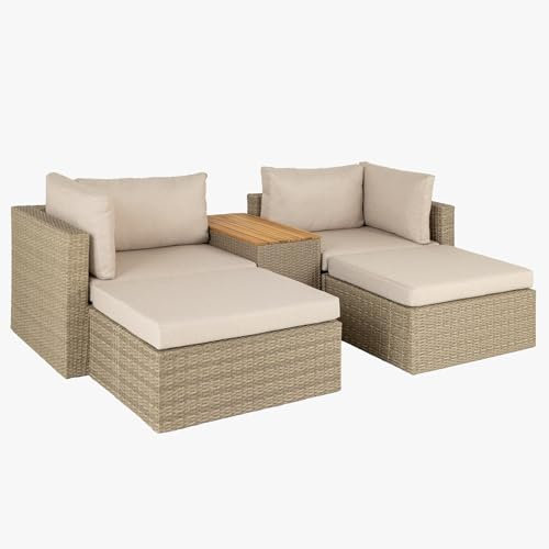 Riess Ambiente Outdoor Garten XXL Lounge-Set Monaco MODULAR - 230cm - Natur beige - Sitzecke inkl. Kissen und Tisch