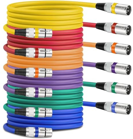 Kaxtde 6 Pack DXM XLR Cables Bulk, 3-Pin Balanced Microphone Lead 2 m, XLR Male to Female Mic Cable for Studio, Audio Mixer, Speaker System, 6 Colours