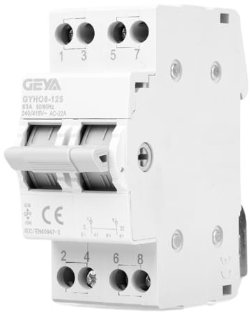 Jadeshay Commutateur de Transfert, 2P 63A Commutateur d'isolement Inverseur de Source manuel 240V AC, Montage sur Rail Din 35 mm