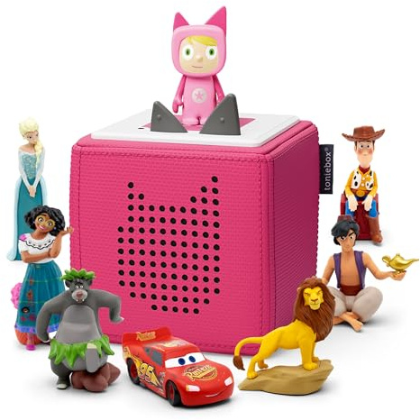 tonies Ultimate Disney and Pixar Pink Toniebox Starter Set Bundle with 7 Characters - Frozen, Encanto, Jungle Book, Aladdin, Lion King, Cars, Toy Story
