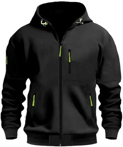 MEDUOLA Sweat à Capuche Noir Homme Veste Polaire Sweat Manches Longues Pull Homme Couleur Unie Veste Mi Saision Automne Hiver Zip Hoodie (D14-Noir,M)