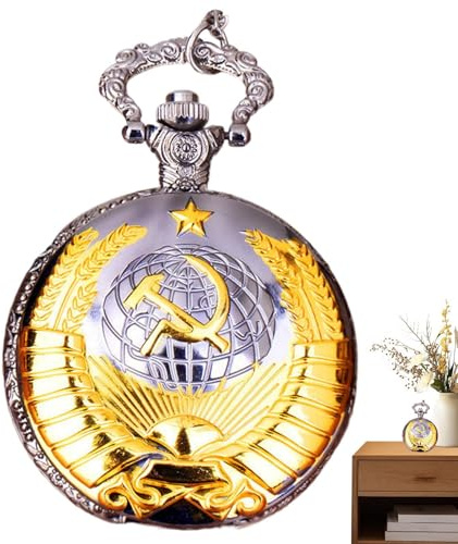 Duroecsain Buscar Bolsillo para Hombres, Reloj de Bolsillo para Hombres | Relojes de Bolsillo icono de Hoz martillar - Pentagram Wheat Portátil Reloj con cadena, Accesorios de Moda para Hombres