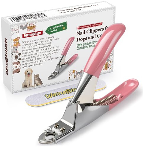 WeinaBingo Dog Cat Pets Nail Clippers, Professional Pets Claw Trimmer with Free Nail File, Sharp Stainless Steel Blade, Sturdy Non Slip Handles - for Safe, Professional at Home Grooming