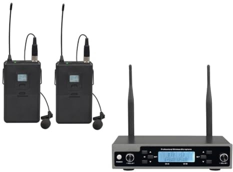 Yominerr Microfono Lavalier Dinamico Professionale con Ricevitore, Microfono Wireless A Due Vie per Palco, Canto, Audio KTV, Karaoke, Spina EU