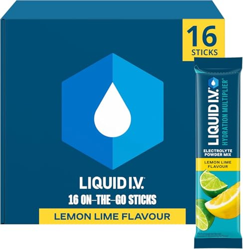 Liquid I.V. Hydration Multiplier Electrolyte Mix, Lemon Lime, 16 Sticks | Electrolyte Powder with 7 Vitamins & Minerals for Fast Hydration & Energy, Vegan, Gluten Free Hydration Sachets