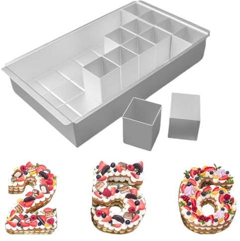 Grand moule à gâteau en forme de chiffres, rectangulaire, réglable, anti-adhésif, avec 12 blocs carrés pour bricolage, pâtisserie, fête d'anniversaire, 32 x 18 x 5 cm