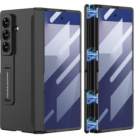 yanzi Compatible with SamSung Galaxy Z Fold 7-5G Smartphone Case[Black]+3D Tempered Glass/Cover 360 Full Body Anti-Drop Hinge Protective Mobile Case with Kickstand for Galaxy Z Fold 7-2025