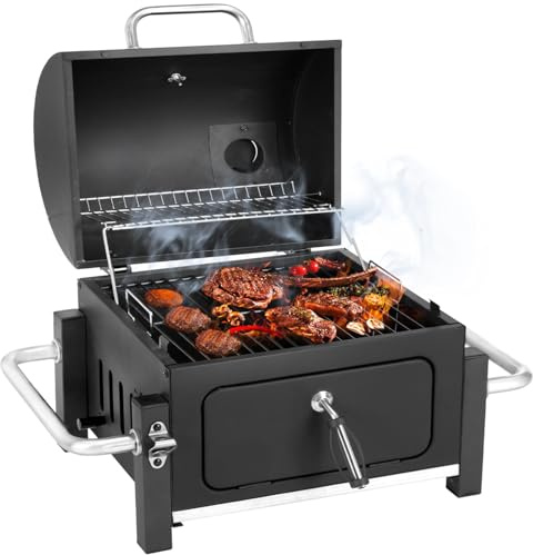 Kendane Portable BBQ for Camping Smoker Barbecue Grill with Dual Height Adjustable Charcoal Trays & Temperature Gauge Indoor Outdoor Travel Beach Party Bbq Gifts