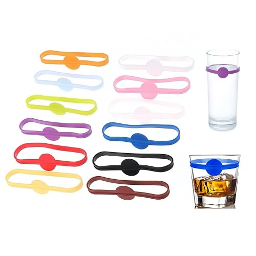 Hawfund 12 pièces de marqueurs de verre à vin en silicone : Marqueurs de verre réutilisables et personnalisables pour les fêtes, pour verres à vin, verres à cocktail, bouteilles et gourdes isothermes