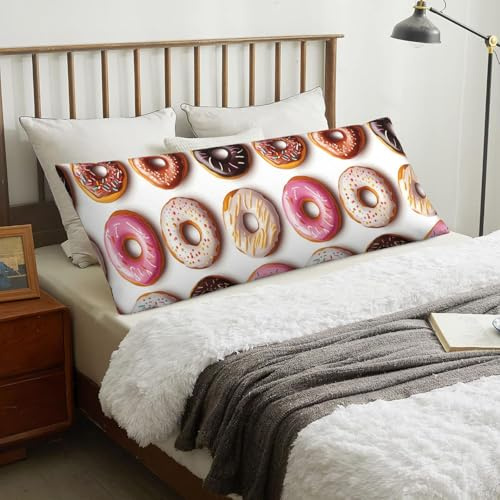 Federa per cuscino per il corpo con cerniera, 50 x 137 cm, con stampa a ciambella colorata, morbida e confortevole, federa lunga rimovibile