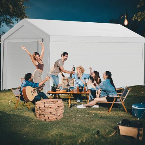 Kidsgigglz Tonnelle Carport Auto 3x6 m, Grande Tente de Garage, Protection UV, Convient aux SUV, Bateaux, camions ou pour événements extérieurs, Garage Mobile, entrepôt ou abri Polyvalent (Blanc)