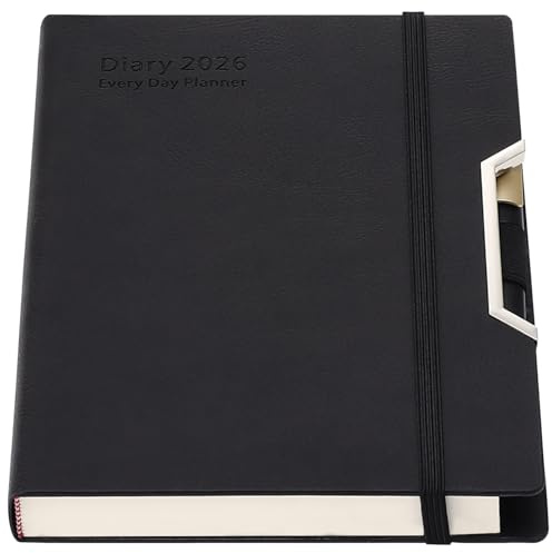 Agenda académica 2026, día por página, tapa dura, organizada de enero a diciembre 2026, agenda diaria mensual A5, pestañas mensuales, bolsillo interior, bolígrafo, lazo