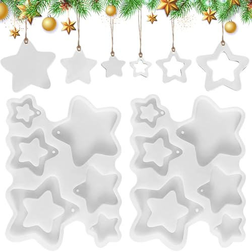 CUVZORA 2 Stück Sterne Silikonform Weihnachten, Silikonformen Gießformen Sterne, Mini-Stern-Anhänger-Gussform, DIY Weihnachten Deko, für Weihnachten, Ostern, Hochzeiten und Geburtstagsfeiern