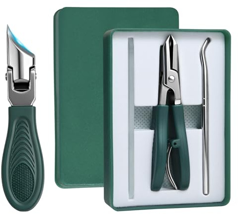 Beugo Cortauñas oblicuo, 3 piezas Eagle Beak Cortaúñas biselado, Cortapas De Uñas En Ángulo Kit Con Almacenamiento, Inoxidable, antisalpicaduras, Abertura Ancha, para Uñas Encarnadas y Gruesas, Verde