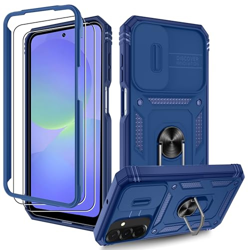 Pilaru Handyhülle für Samsung Galaxy A36 5G Hülle,Kameraschutz Cases mit 2 Stück Schutzfolie, 360° Drehhalter Ring Schutzhülle Militär Cover Outdoor Stoßfest Kratzfest A 36 Case Blau