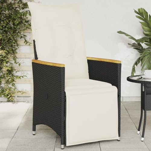 Frdhee Outdoor Stuhl, Gartensessel Verstellbar mit Kissen Schwarz Poly Rattan Relaxliege für Garten, Wohnzimmer, Hof, Terrasse und Balkon