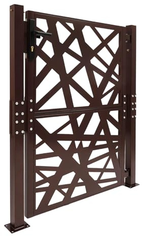 Gartentor aus Stahl,105x125 cm,Zauntor,Outdoor Tor,Hoftor,mit 7 Schlüsseln und 180° Öffnungswinkel,mit Hochtemperatur-Einbrennlackierung und Witterungsbeständig,für Garten,Hof und Terrasse,Braun