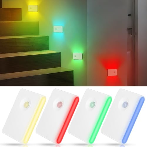 AUAUY 4 Stück Treppenlicht mit Bewegungsmelder, Kabelloses RGB-Nachtlicht | 7 Farben, USB Aufladba Treppenleuchten Nachtlicht mit 3 Modi (Auto/ON/OFF), für Treppe, Schlafzimmer, Flur, Badezimmer