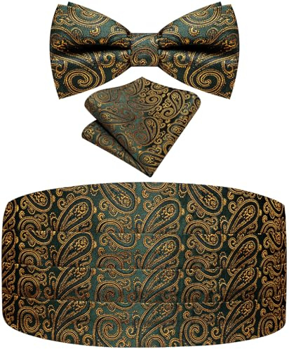 Ailisus Fliege und Kummerbund Set Paisley Floral Smoking Kumberband für Herren mit vorgebundener Fliege Einstecktuch Hochzeit Galas