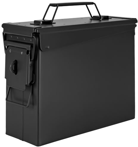 Trucky Munitionsbox Ammo Box Metallkiste Munitionskiste Metallbox | 28x10x23 cm, Schwarz, Aufbewahrungsbox mit Deckel, Army, Metall