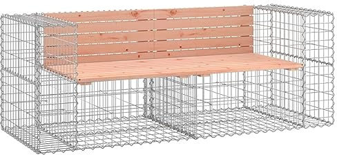fadaoet Gabion Garden Bench with Solid Douglas Fir 184 x 71 x 65.5 cm, Galvanised Steel Base, 2-Piece Set, Weatherproof for Garden, Patio and Outdoor Furniture, Compact and Robust