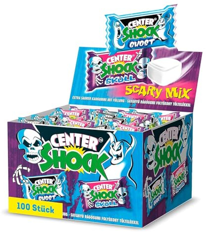 Center Shock Scary Mix, Box mit 100 Kaugummis, extra-sauer mit verschiedenen Sorten, ideal für Geburtstag, Pinata, Candy-Bar, Schultüte und Weihnachten, 400g